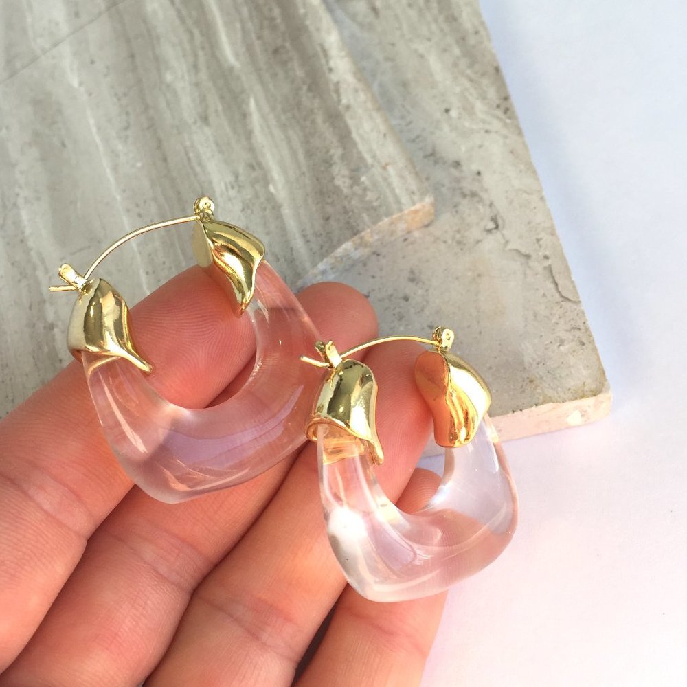 NEW~ Anthropologie Clear Resin Hoop Earrings - Picture 7 of 10